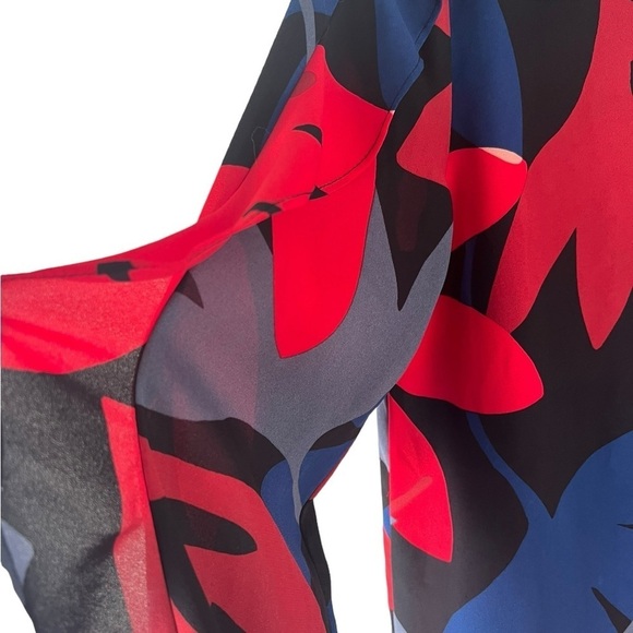 LOFT Bold Floral Ruffle Sleeve Keyhole Back Elasticized Cuffs Business Casual S - Picture 12 of 14